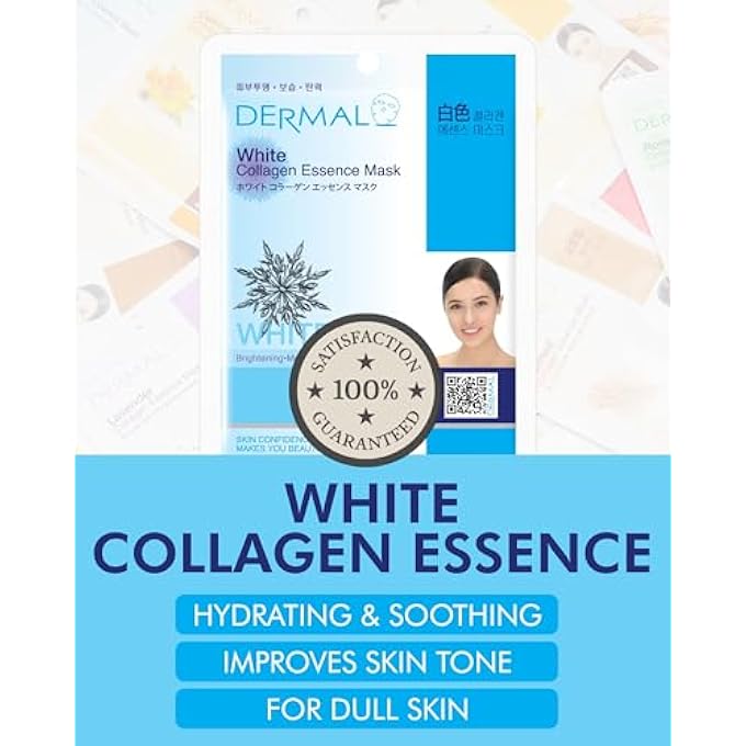 DERMAL WHITE COLLAGEN ESSENCE FULL FACE FACIAL MASK SHEET 23G PACK OF 10 - Image 2